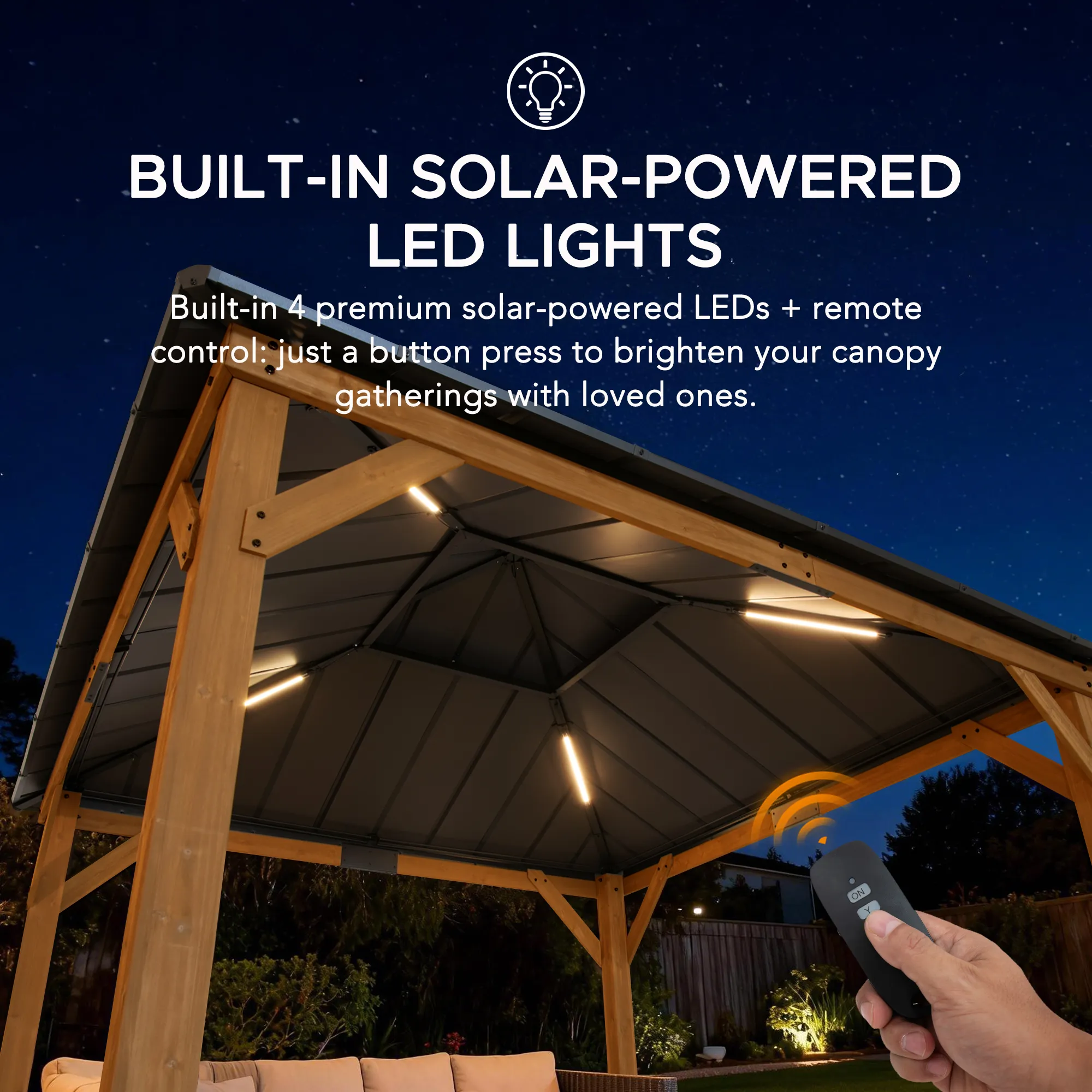 Cedar Wood Gazebo with Solar KAPS - 330cm x 330cm, Anthracite - Image 4