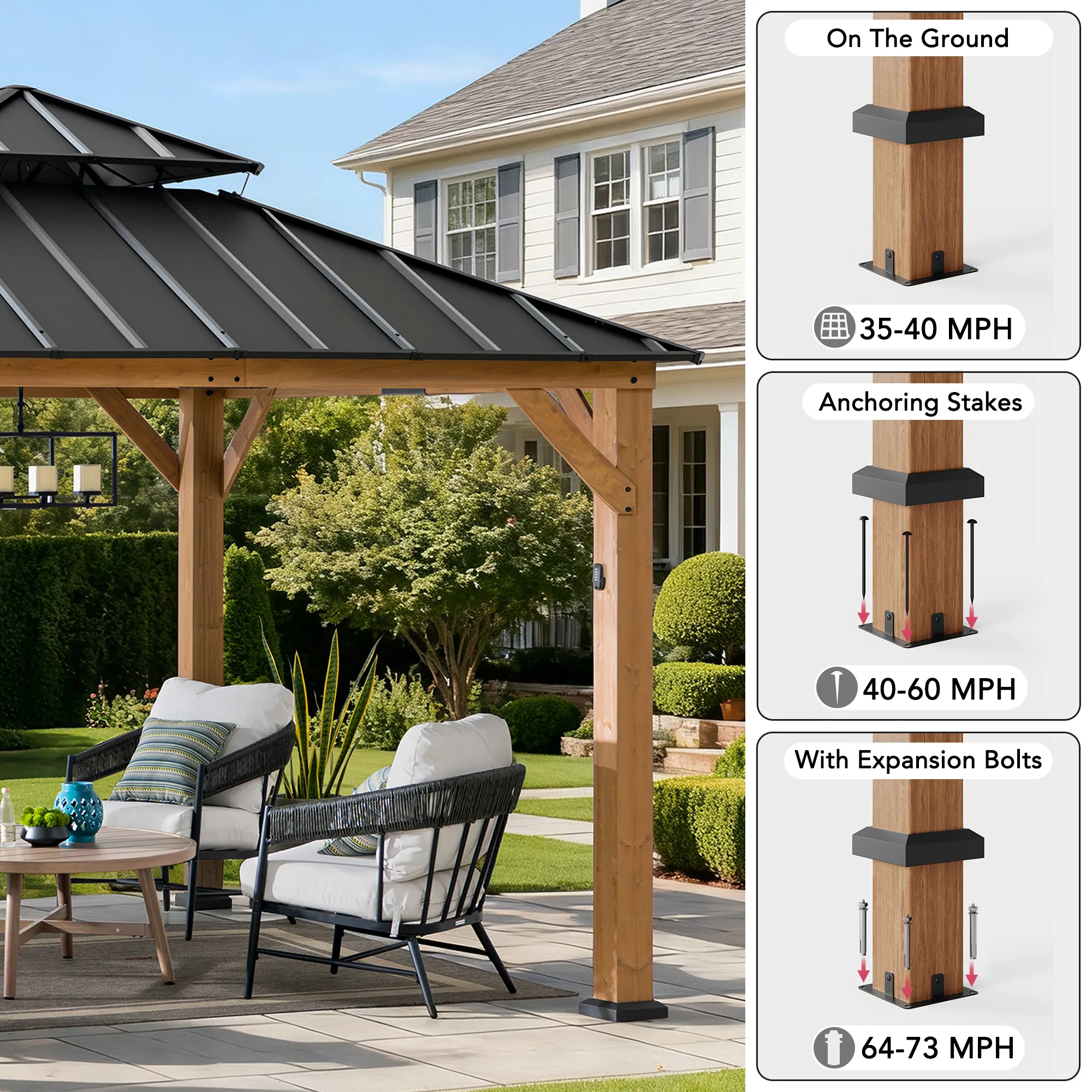 Cedar Wood Gazebo with Solar KAPS - 330cm x 330cm, Anthracite - Image 6