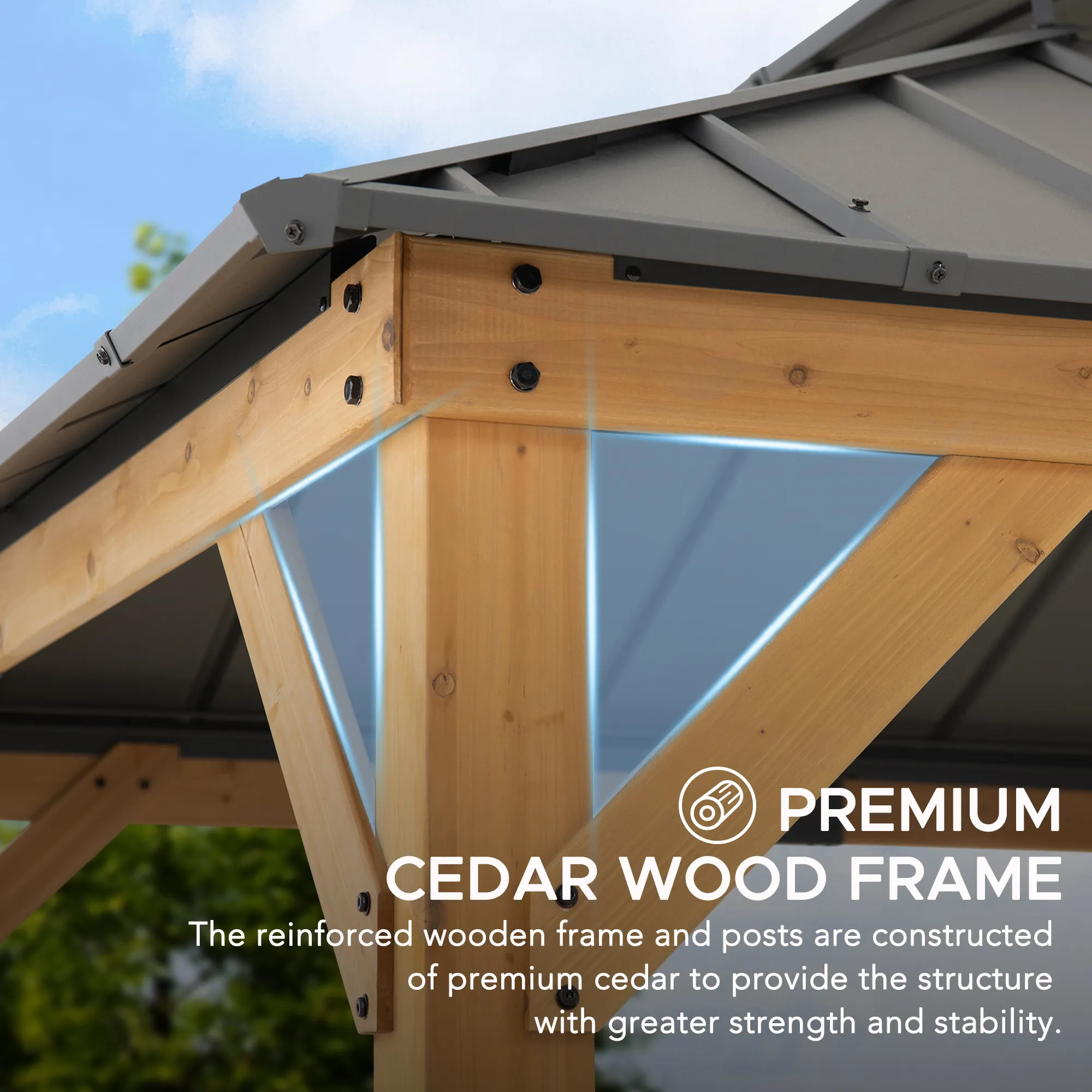 Cedar Wood Gazebo with Solar KAPS - 330cm x 330cm, Anthracite - Image 8