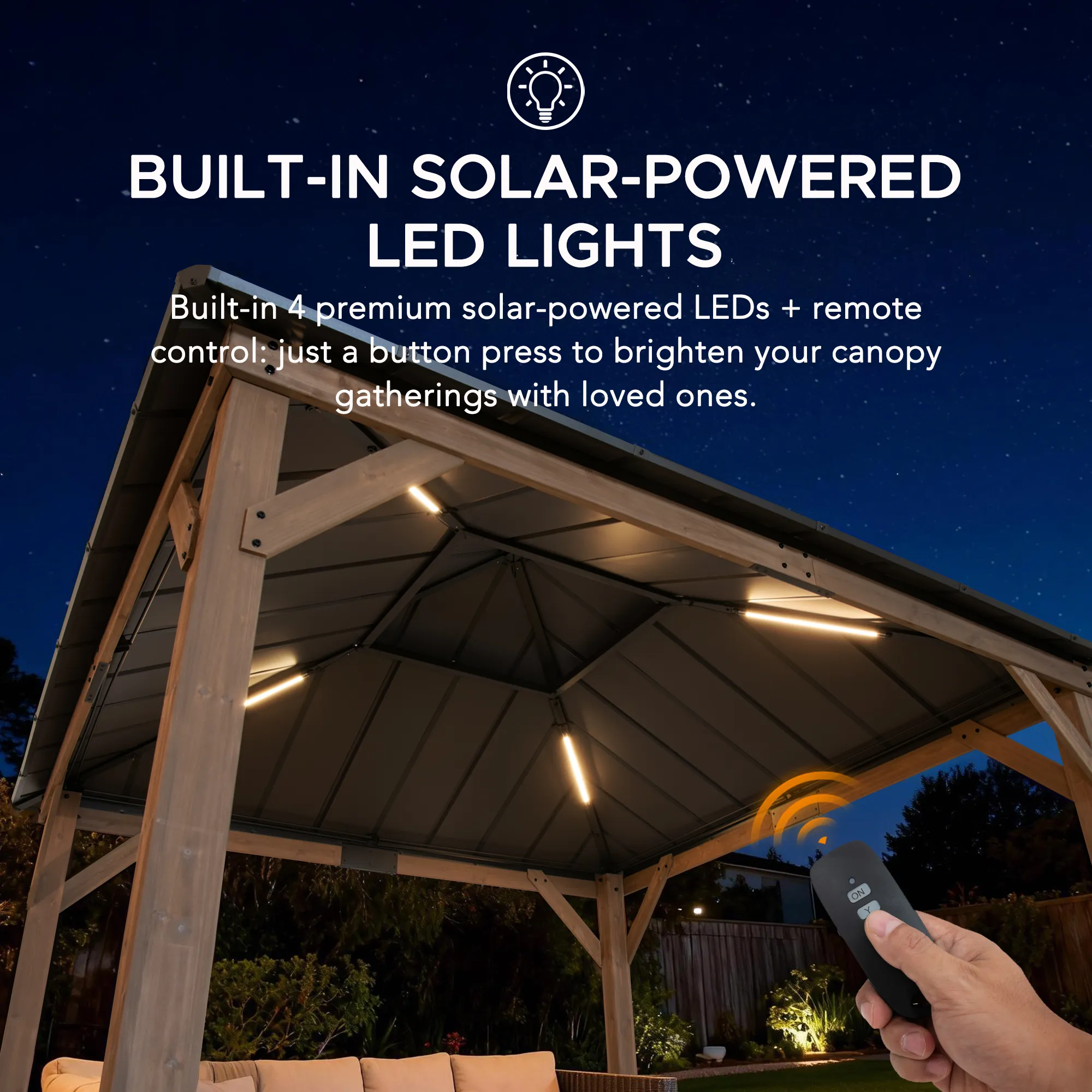 Cedar Wood Gazebo with Solar KAPS - 330cm x 330cm, Brown - Image 4