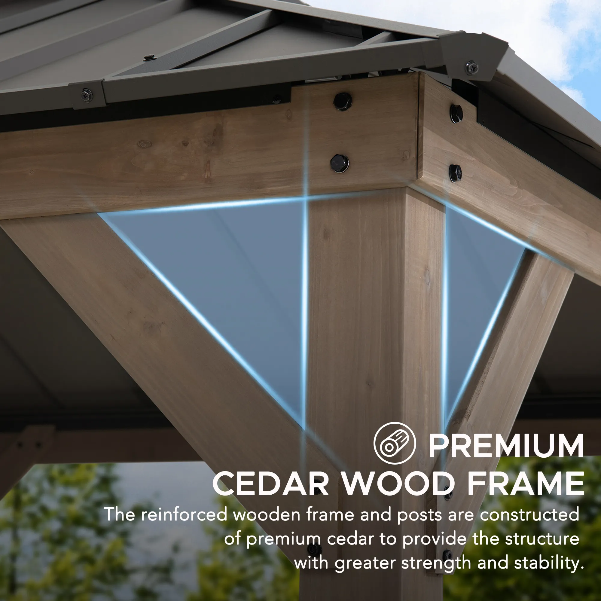 Cedar Wood Gazebo with Solar KAPS - 330cm x 330cm, Brown - Image 8