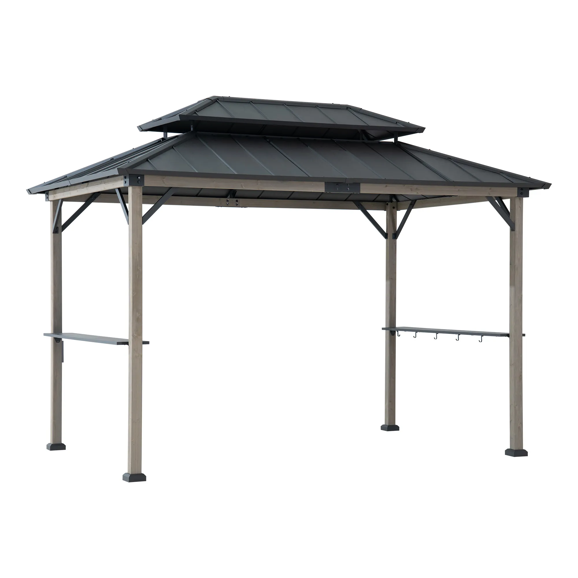 Wood Grill Gazebo with Electrical Outlets & Shelves - 360x240cm, Anthracite - Image 10