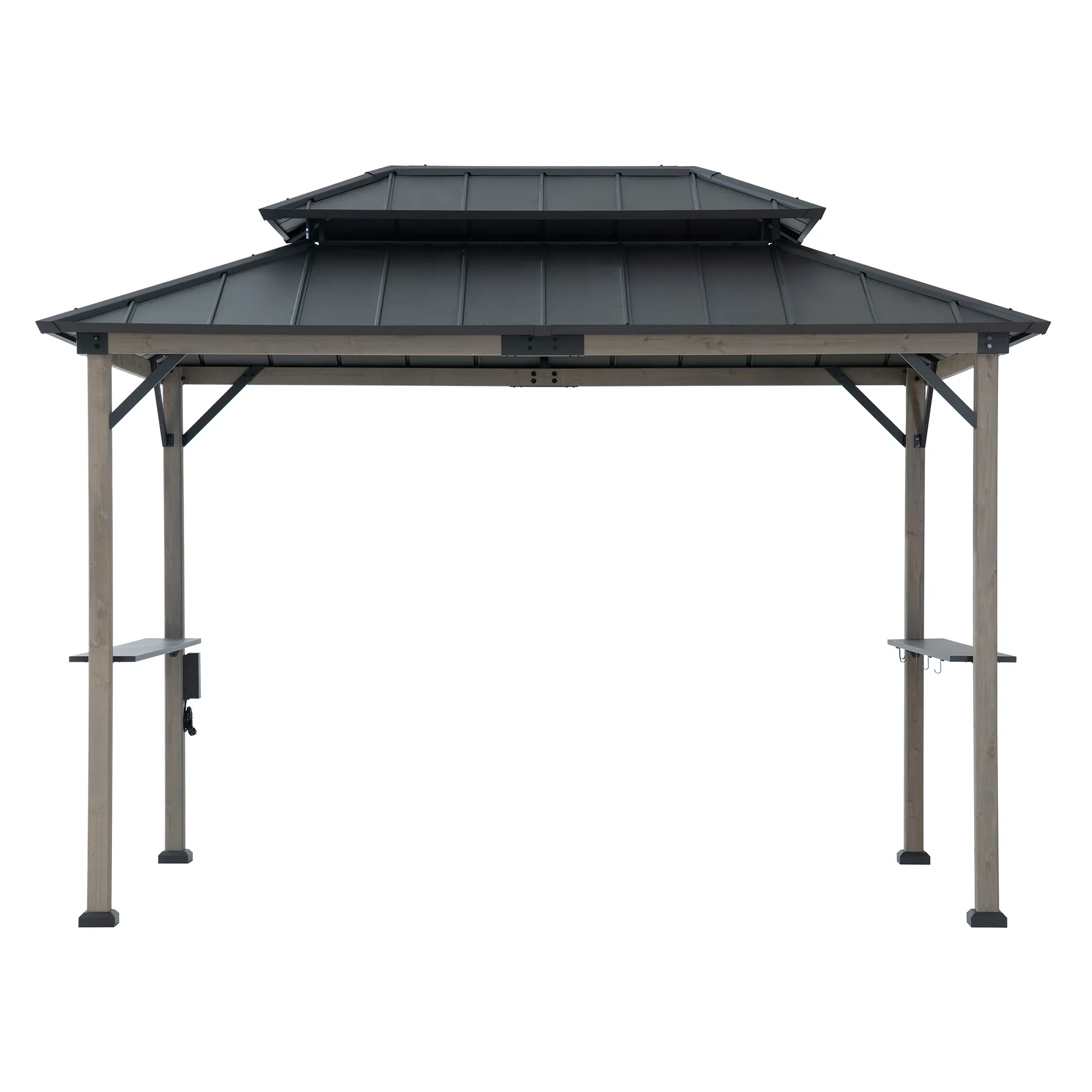 Wood Grill Gazebo with Electrical Outlets & Shelves - 360x240cm, Anthracite - Image 9