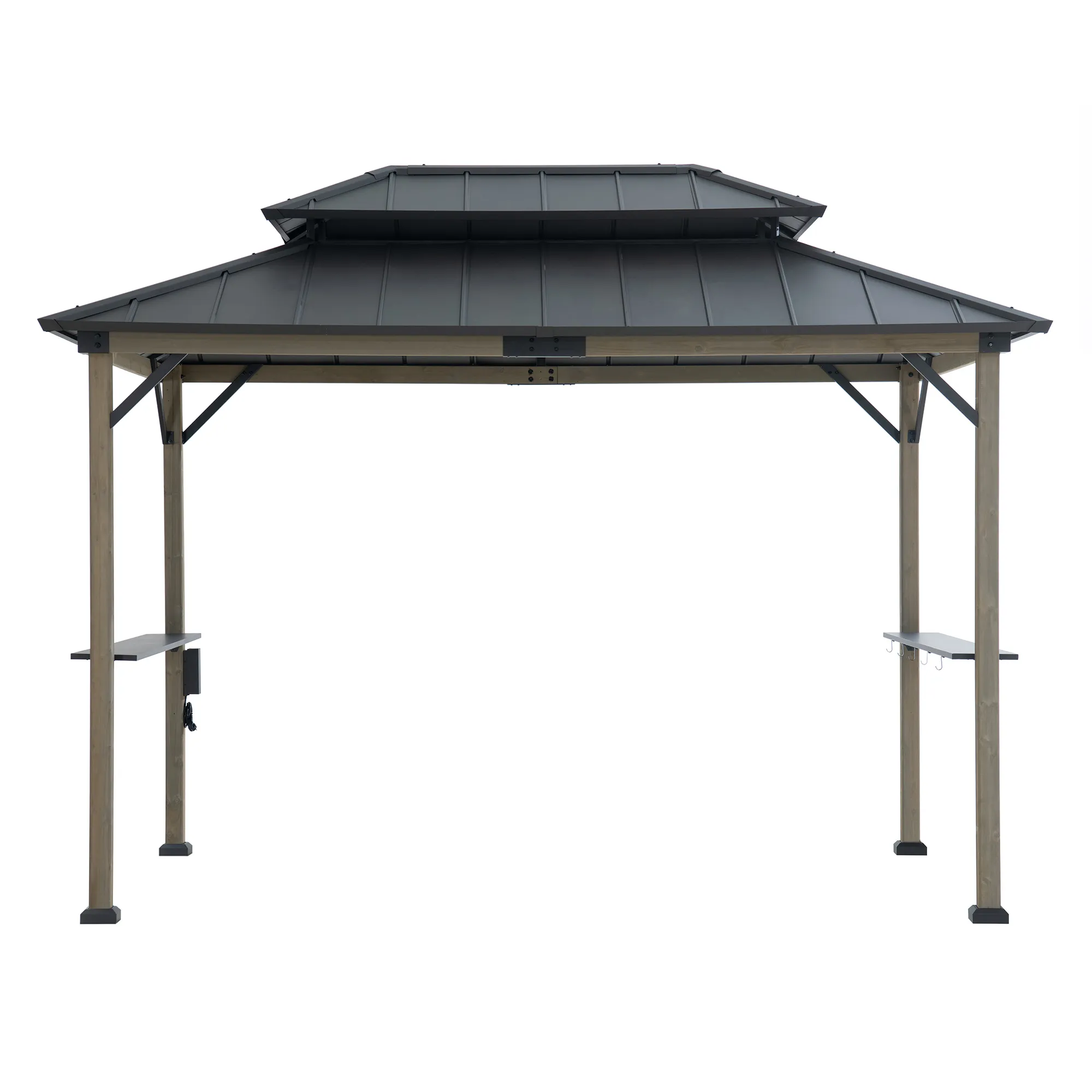 Wood Grill Gazebo with Electrical Outlets & Shelves - 360x240cm, Brown - Image 10