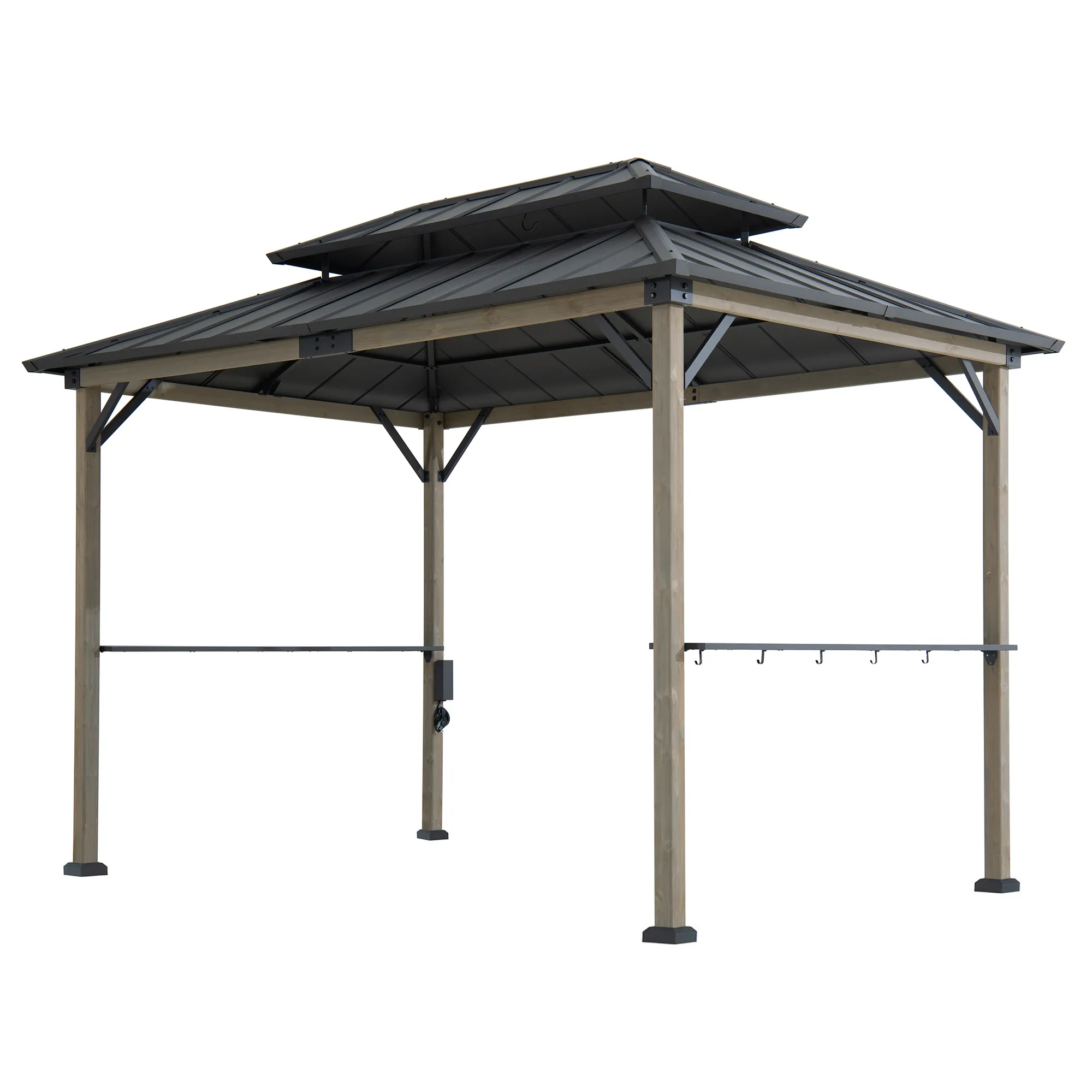 Wood Grill Gazebo with Electrical Outlets & Shelves - 360x240cm, Brown - Image 9